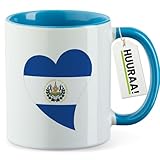 Huuraa Kaffeetasse El Salvador Flagge Herz 330ml Blau Keramik Kaffeebecher Geschenkidee