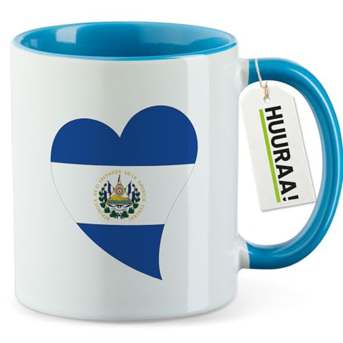 Huuraa Kaffeetasse El Salvador Flagge Herz 330ml Blau Keramik Kaffeebecher Geschenkidee