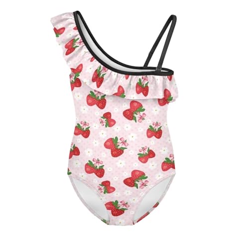 Swimsuits for Girls Ruffle 1-Shoulder One Piece Toddler Bathing Suit with Adjustable Strap Quick Dry Beach Swimwear