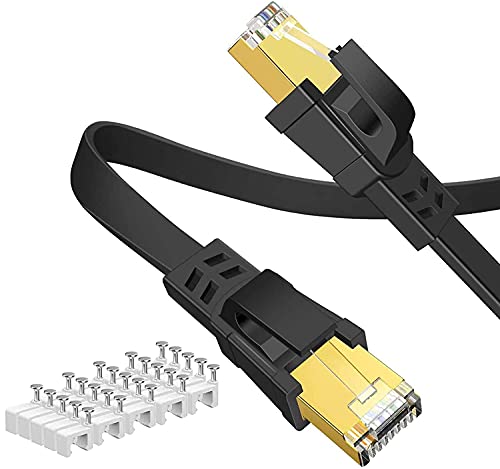 Câble Ethernet Cat 8, 20M Ethernet RJ45 Plat Câble Réseau LANGigabit Haut Débit 40Gbits 2000MHz, SFTP Lan Câble Internet Cat 8 Compatible avec Routeur Modem Switch TV Box PC, PS3 PS4 PS5, 20M Noir Cover
