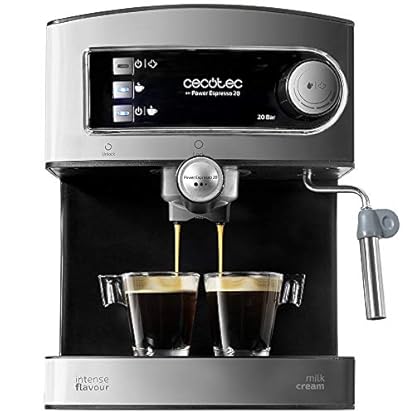 Foto di Cecotec Macchina da Caffè Espresso Power Espresso 20. 850 W, Pressione 20 Bar, Serbatoio 1,6 L, Uscita A Doppio Braccio, Vaporizzatore, Superficie A Tazza Calda, Finiture in Acciaio Inox