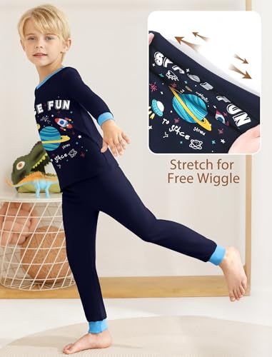 Mikrdoo Boys Pajamas 4-Piece Set Long Sleeve Cotton Stretch Breathable & Soft Snug Fit Sleepwear for Kids 2-12Years4