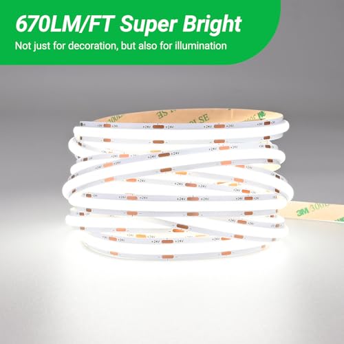 Image of JOYLIT 24V Super Bright COB LED Strip Lights 16.4FT /5M 5000K White Indoor, UL Listed 288LEDs /M, 670LM /FT, CRI 92+, 120 Beam Angle Professional Tape Lighting for Home,Commercial(No Power Supply)