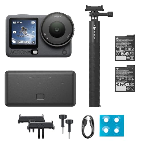 DJI Osmo Action 6 Erweiterte Combo, Action-Cam 4K mit 1/1,1″-Quadratsensor, Variable Blende von f/2,0-f/4,0, längere Akkulaufzeit mit 2 Akkus (OA6 Enhanced Combo)