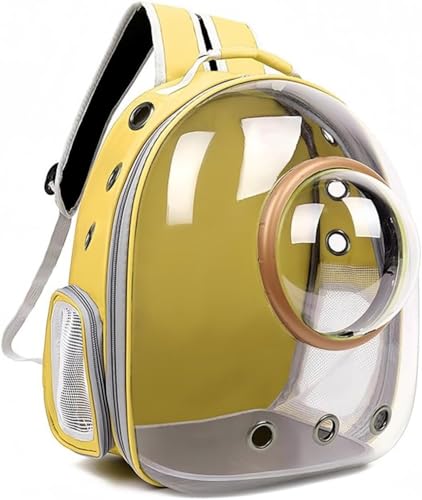 ChoyClit ペットキャリー 猫 犬リュック 猫キャリーバッグ 宇宙船カプセル型 パッド付き 透明 通気性 大容量 耐久性 安全性 犬猫兼用 小動物用 リュック バッグ 旅行ペットバッグ 通院 防災 避難用最適 お出かけ お散歩 (イエロー)