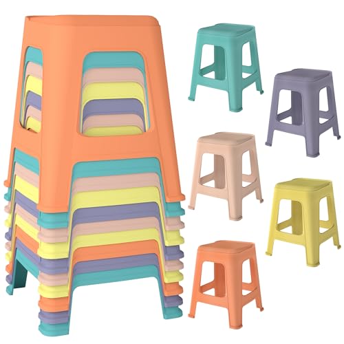 Pipleo 10 Pack Stackable Classroom Stools, 18.8' Height Colorful Nesting Plastic Stool, Portable Backless Chairs Flexible Seating for Classroom, School, Office, Home