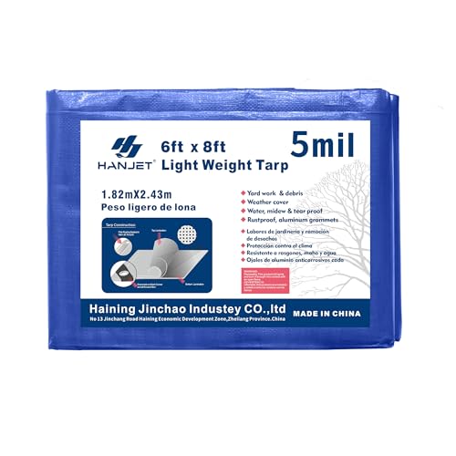 Lightweight Outdoor Camping Tarp 6' x 8' 5-mil Blue Waterproof Boat Tarps Covers with Grommets