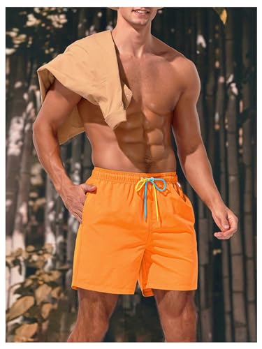 WDIRARA Men's Contrast Stitching Drawstring Waist Beach Pool Board Shorts Solid Quick Dry Swim Trunks4