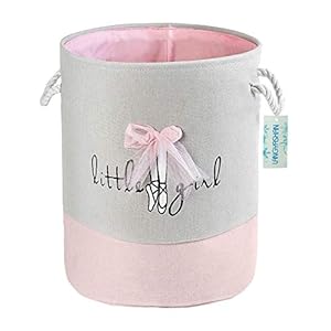 LANGYASHAN Laundry Basket Canvas Collapsible Organizer Storage Basket for Boys Girls Laundry Hamper Toy Bins Gift Baskets Bedroom Clothes Children Nursery (Pink Lace)