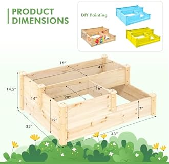 S AFSTAR 3-Tier Raised Garden Bed, Outdoor Elevated Planter Box for Vegetable Fruit Herb Flower Solid Fir Wood Planter Kit with Open-Ended Base, Gardening Planter for Garden Yard Lawn Backyard