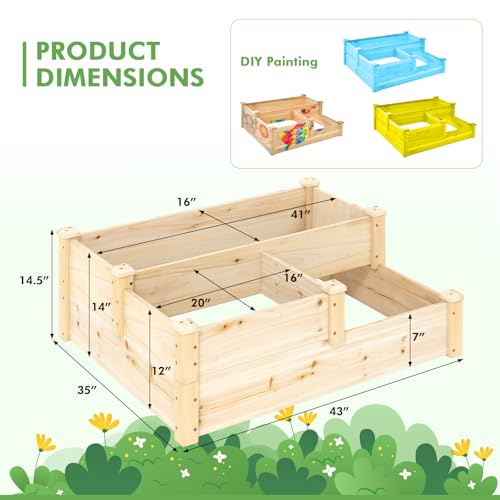 S AFSTAR 3-Tier Raised Garden Bed, Outdoor Elevated Planter Box for Vegetable Fruit Herb Flower Solid Fir Wood Planter Kit with Open-Ended Base, Gardening Planter for Garden Yard Lawn Backyard