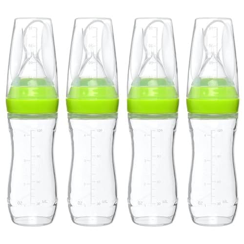 Image of Goji Baby Silicone Baby Food Dispenser Spoon - Mess-Free Flow with Baby Food Dispenser - Precise Serving with Squeeze Feeding Spoon - Soft Silicone Feeder for Teething Infants - Green, Pack of 4