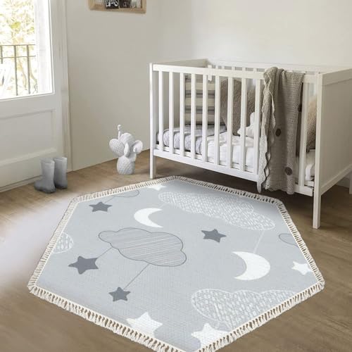Alfombra elegante gris dibujada a mano de formato hexagonal para pasillo largo 2