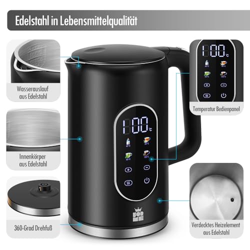 ForMe Edelstahl Wasserkocher 1,7 L mit Temperatureinstellung Temperaturwahl 40-100°C I LED Digitale Temperaturanzeige I Temperatur Einstellbar Kessel I Teekanne Teekessel Warmhaltefunktion I BPA Frei
