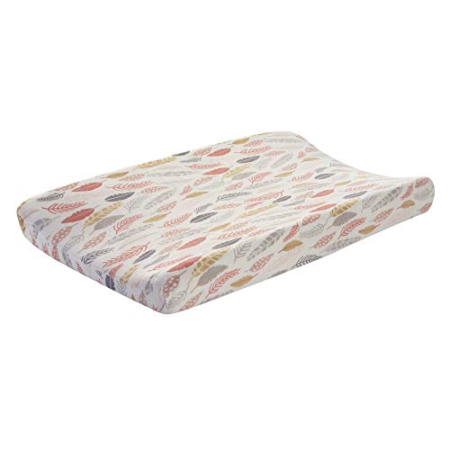 Image of Lambs & Ivy Family Tree Coral/Gray/Gold Feather Changing Pad Cover