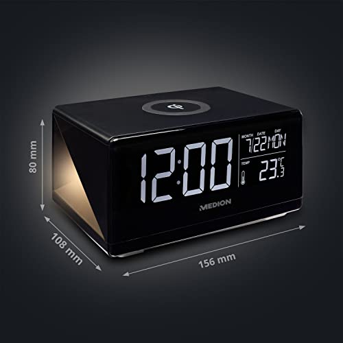 MEDION E75009 Wekker met Qi-oplaadfunctie (alarmstation, laadstation, inductief opladen, temperatuurweergave, snoozefunctie, timer, displaydimmer) Zwart - Image 8