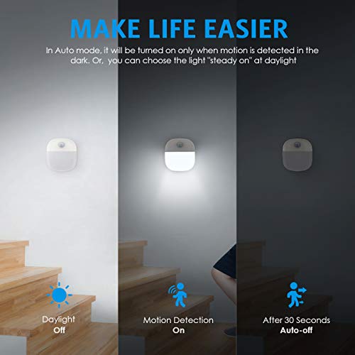 Amir (Upgraded Version Motion Sensor Light, 3 Modes Battery-Powered Led Night Light, Wall Light, Closet Lights, Safe Lights For Stairs, Hallway, Bathroom, Kitchen, Cabinet (White - Pack Of 3) #TOP3