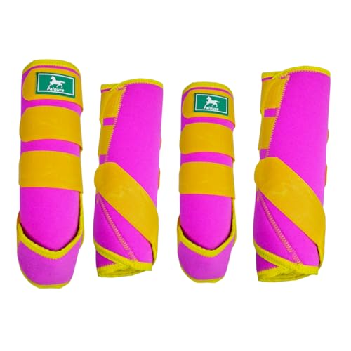 Paloura Equine Sport Horse Boots Set of 4 – Neoprene Leg Protection with Durable Hook & Loop Straps, Breathable & Comfortable Fit for Training, Riding, and Performance（Pink, Large）