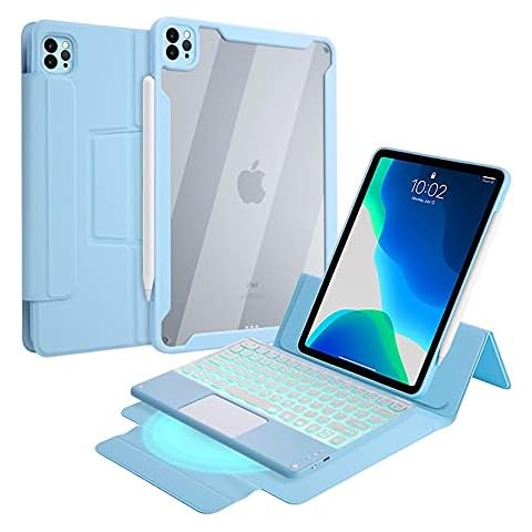 YEEHi iPad Pro 12.9 5th Generation Magnetic Case with Touchpad Keyboard 7 Colors Backlit Detachable Keyboard Round Key Built‑in trackpad Clear Back Cover for Pro 12.9 inch 5th Gen 2021 (Blue) Cover