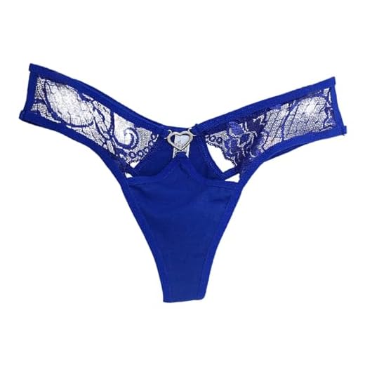 Tanga para mujer, ropa interior abierta, color liso, encaje, transparente, tanga, azul, S