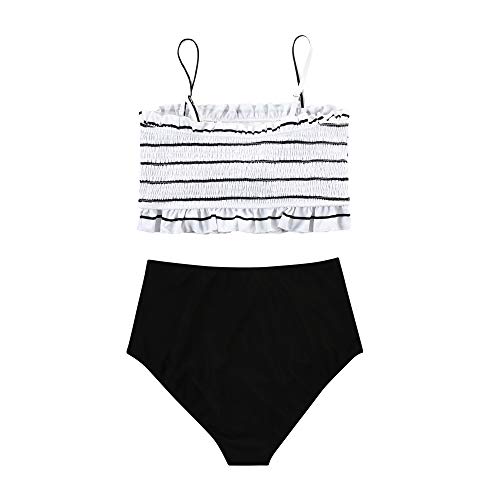 RXRXCOCO Womens Shirred Bandeau Bikini Cute Two Piece Swimsuit Off Shoulder High Waist Bathing Suit4