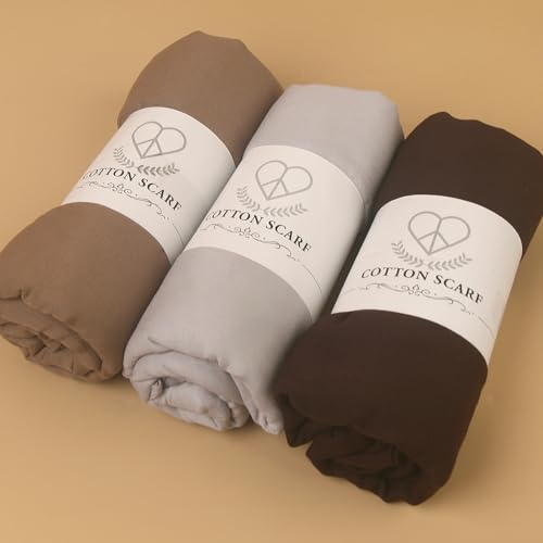 Crinkle Cotton Head Scarf Shawl,3PCS Long Hijab,Plain Color Breathable Turbans Headwraps for Muslim Women2