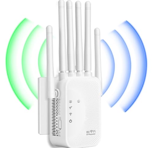 Répéteur WiFi, Repeteur WiFi Puissant,Amplificateur WiFi avec 6 Antennes,2 Ports LAN,Mode Répéteur & Routeur & AP,repeteur WiFi Exterieur Couverture WiFi de 300 m²,Facile à Installer