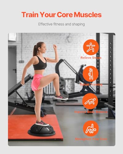 Image of VEVOR Half Exercise Ball Trainer, 23 /26 inch Balance Ball Trainer, 1500lbs Capacity Stability Ball, Yoga Ball with Resistance Bands & Foot Pump, Strength Fitness Ball for Home Gym Full Body Workout