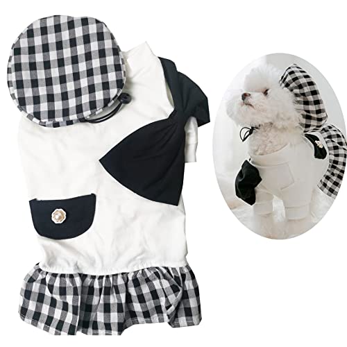 Pet Girls Suit Vintage Pearl Plaid Bow Dog Tutu Dress With Adjustable Hat Doggie Sweatshirt Puppy Girl Funny Costume Spring Dog Cat Outfits Apparel #TOP1