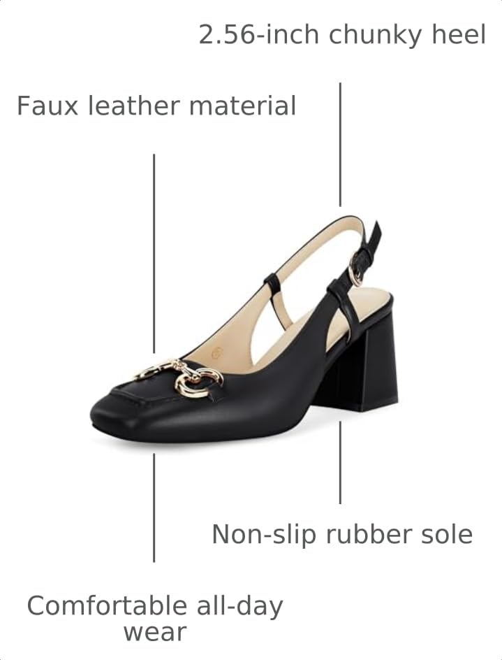 Image of Womens Slingback Block Heels Closed Square Toe Dress Work Shoes Slip on Buckle Strap Business Pumps