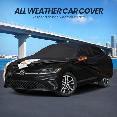 Image of Multi-Layer Car Cover Custom Fit for VW Jetta(2005-2026), 100% Waterproof All Weather for Automobiles, Gift with Towel, Heavy Duty Car Covers for Rain Sun UV Protection with Door Zipper