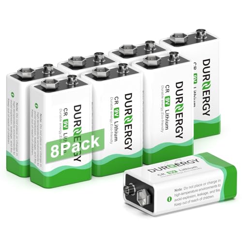 DURNERGY - Baterías de 9 voltios, 8 unidades, batería de litio de 9 V, batería de detector de humo de litio