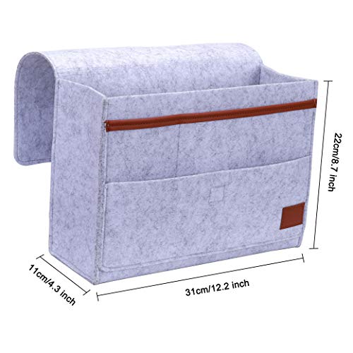 Bedside Caddy Pocket, Felt Hanging Storage Organizer, Home Sofa Desk Bed Storage Bag Large Capacity for Sorting Magazine, Phone, Earphone, Remote, Glasses, Pen, Grey