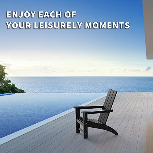 Modern Adirondack Chair Wood Texture, Pre-Assembled Plastic Patio Chairs, Weather Resistant Outdoor Chairs, Perfect For Pool, Deck, Backyard, Garden, Fire Pit Seating, Black #TOP5