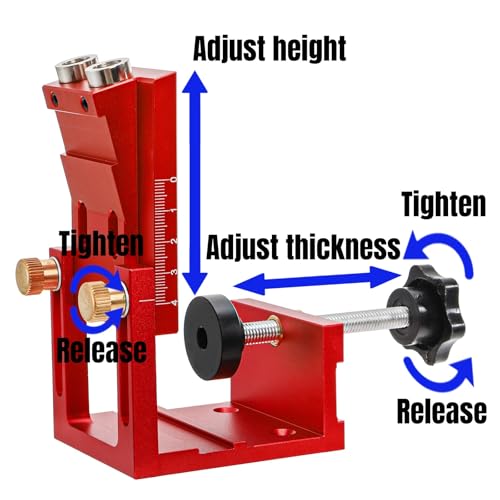 Image of Hiceeden Adjustable Pocket Hole Jig Kit, Aluminum Alloy Pocket Screw Jig Tools Set with 15 Degree Joint Angle, Portable 3 /8 Inch Hole System for Woodworking Hole Drill Guide, Red