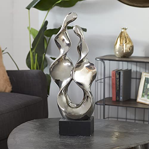 Deco 79 Ceramic Abstract Sculpture With Black Base, 10" X 6" X 27", Silver #TOP24