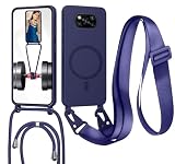 GoodcAcy Funda Magnética para Xiaomi Poco X3 NFC/X3 Pro/X3 Avec Cordon de Collier, Ajustable Collar Correa Silicona Carcasa Suave con Cuerda Case-Azul