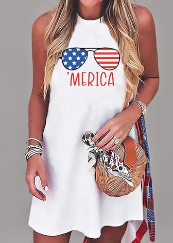 Image of jusgai 250 Anniversary USA Dress for Women American Flag Tank Dresses 4th of July Patriotic Sundress