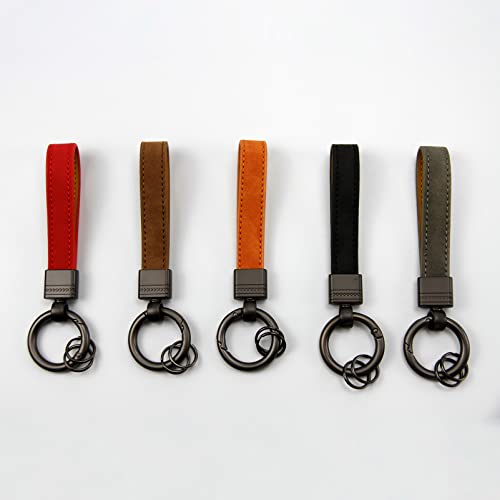 Topasion Leather Keychain For Women And Men, Car Keychain, Spring Buckles, 360 Degree Rotating Alloy Keyrings, Lanyard For Keys - Grey #TOP6