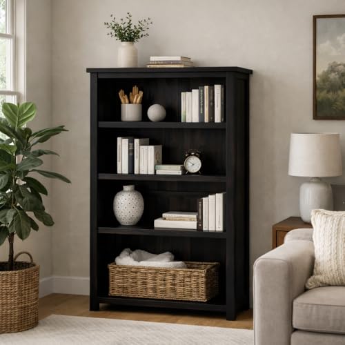 Image of ANGEL FURNITURE Solid Sheesham Wood Antonio Large Bookshelf Large, Walnut Finish, Semi-Gloss, 90x30x135CM