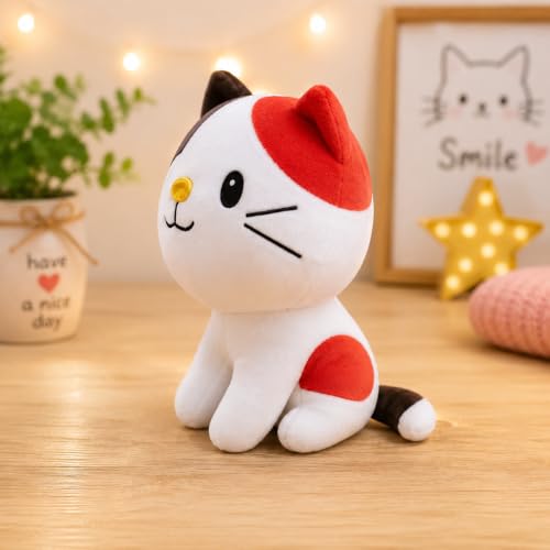 Image of Goldenhub Ball Cat Soft Toy - 25 CM | Multicolor Plush Cat in White & Orange | Round Stuffed Animal Toy for Kids | Cute & Soft Cat Toy Pillow Cushion