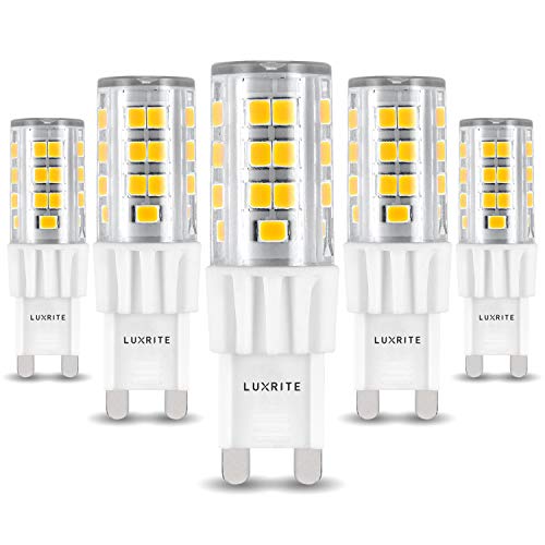 Luxrite G9 LED Bulb, 50W Equivalent, 550 Lumens, 3000K Soft White, Dimmable, 5W T4 Bulb, G9 Base - Chandelier Lighting, Sconce, Under Cabinet, Ceiling Fan, and Accent Lighting (5 Pack)