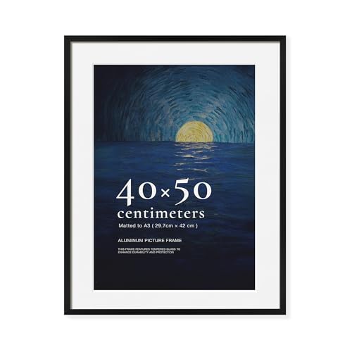 LIVINGTASTE Bilderrahmen 40x50 Aluminium Schwarz gebürstet mit gehärtetem Glas, 1 Stück passt für 40x50 cm Poster, ideal für Galerie Ausstellung 1pk
