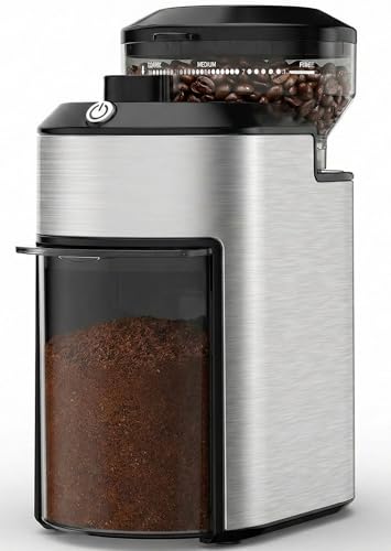 LOSRSWA Burr Coffee Grinder, Stainless Steel, 25 Grind Settings, Anti-static, 1-10 Cup Capacity For Espresso, French Press & Drip Coffee CG-L088 (Black)