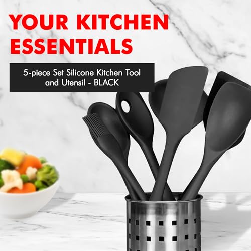 Chef Craft Premium Silicone Kitchen Tool and Utensil Set, 5 Piece, Black - Thumbnail 2