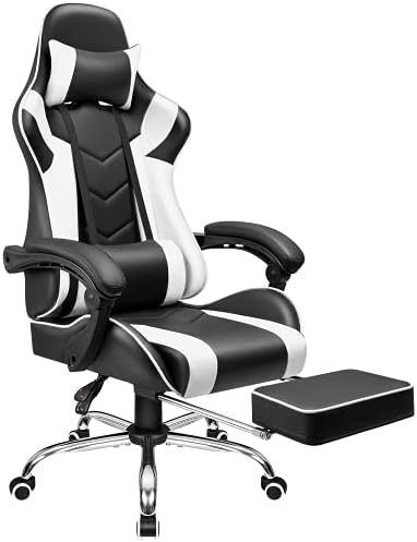 Furmax Gaming Chair Workplace Chair Ergonomic Racing Type Laptop Chair with Footrest Excessive Again Video Recreation Chair Adjustable Swivel Chair with Headrest and Lumbar Help (White)