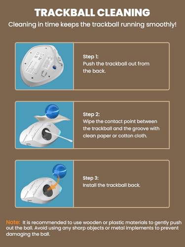 MAM1 Pro Wireless Trackball Mouse, Ergonomic Bluetooth Rechargeable Computer Mouse, Backlit Rollerball Thumb mice with 5 Level DPI, Adjustable Angle, 3 Devices Connection for PC, Windows - White Mouse - Image 8