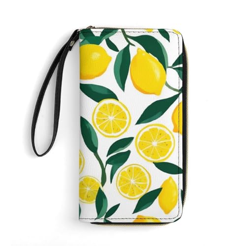 Waterproof Wallet for Women, PU Leather Long Clutch Travel Purse Yellow Lemon Large Capacity ID Card Holder with Zipper3