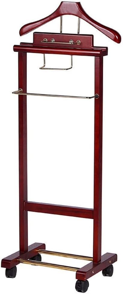 Wooden Valet Stand with Shoe Rack - Stylish Easy-Move Suit Hanger for Shirts Pants & Ties - Wine Red 40x34x123cm - Space Saver & Bedroom nizer,Wine Red-40x34x123cm