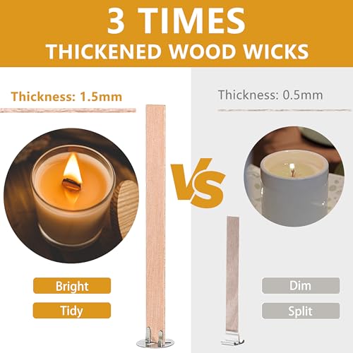 BENIMUS 120 Pcs Thickened Wood Candle Wicks, 5.1 X 0.5 X 0.06 Inches Naturally Smokeless Wood Wicks for Candle Making. (60 Candle Sets)